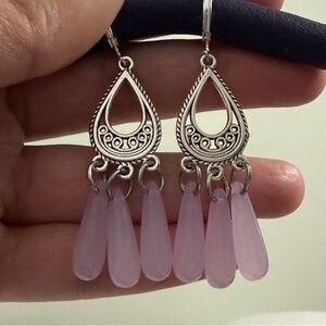 Handcrafted Silver Teardrop Earrings with Pink Chalcedony Dangles